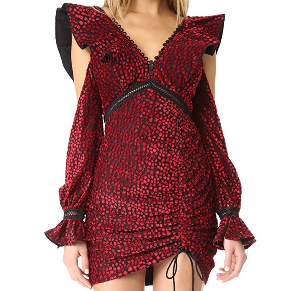 self portrait v neck crochet mini dress